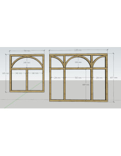 2 verrières sur mesure avec arches, en chêne brut, verre trempé 6mm transparent