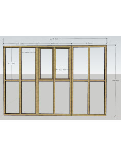Cloison verrière en chêne brut H1880*L2745mm, avec verre 44.2 phonique, 2 ouvrants.