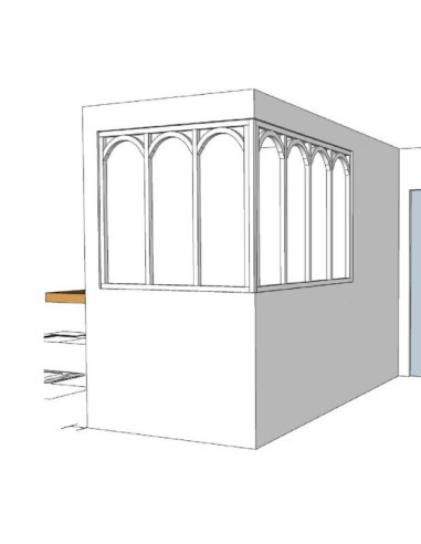 Verrière d'angle en chêne avec arches