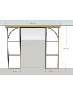 Double porte coulissante en chêne brut avec arches, H2330*L1480mm (2*740mm), rail coulissant avec frein, cache rail 2