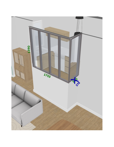 Verrière d'angle en chêne sur mesure